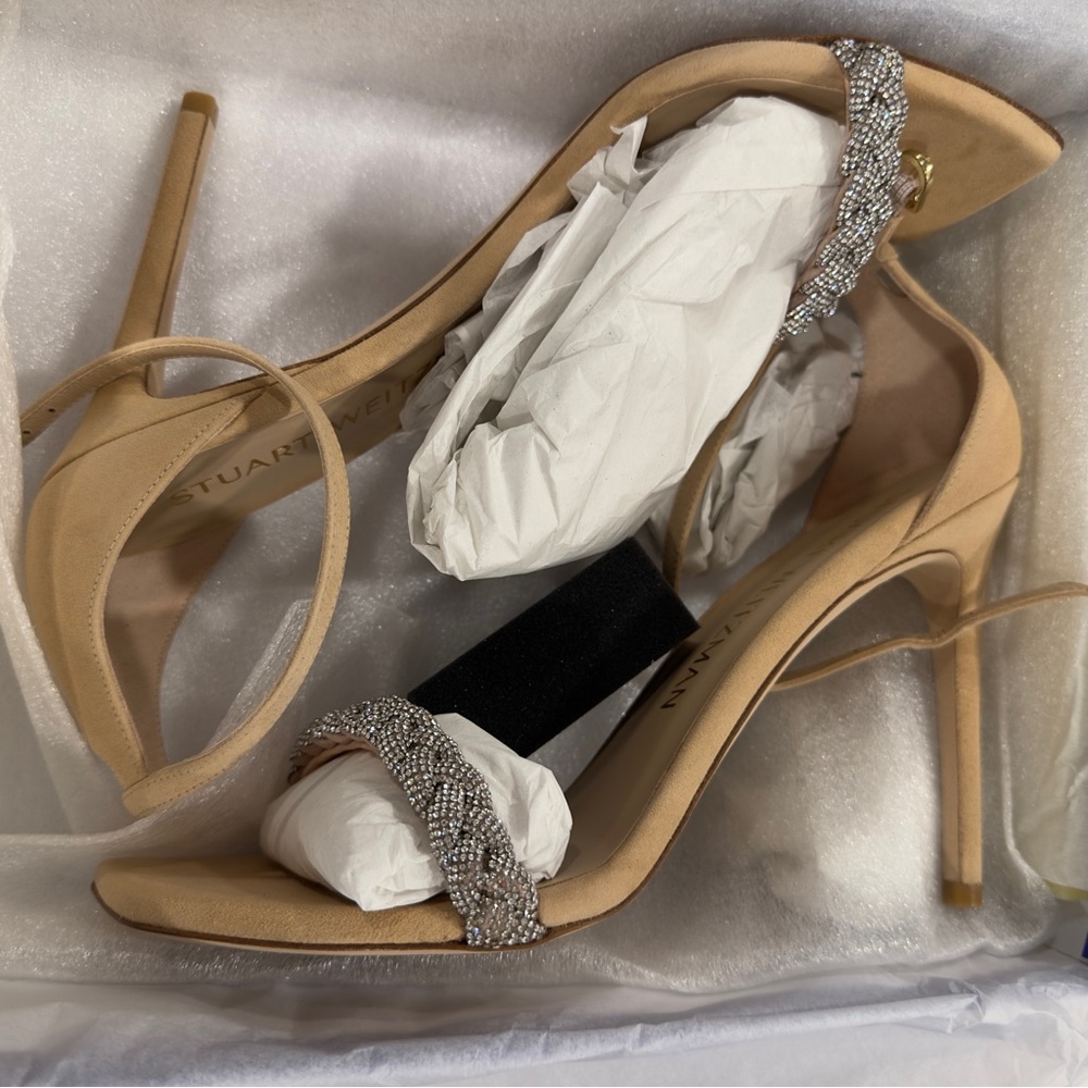 BRAND NEW Stuart Weitzman Embellished Suede Ankle Strap Sandals-size 11 - Picture 5 of 10